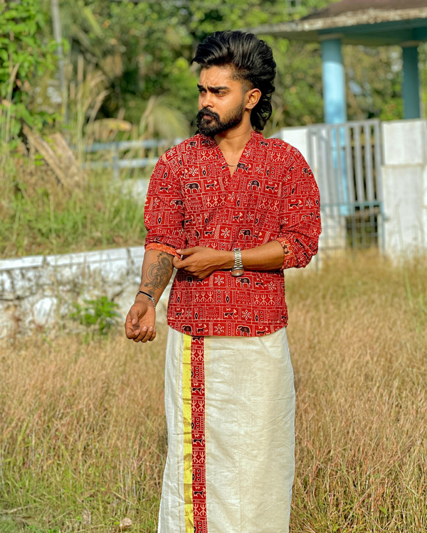 GAJAM - Short Kurtha & Dhothi (red)