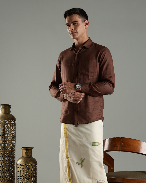 Brown linen full sleeve shirt