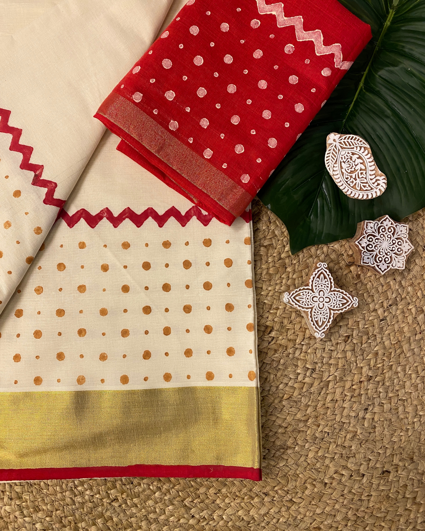 POLKA PATTU-Handblock printed set saree
