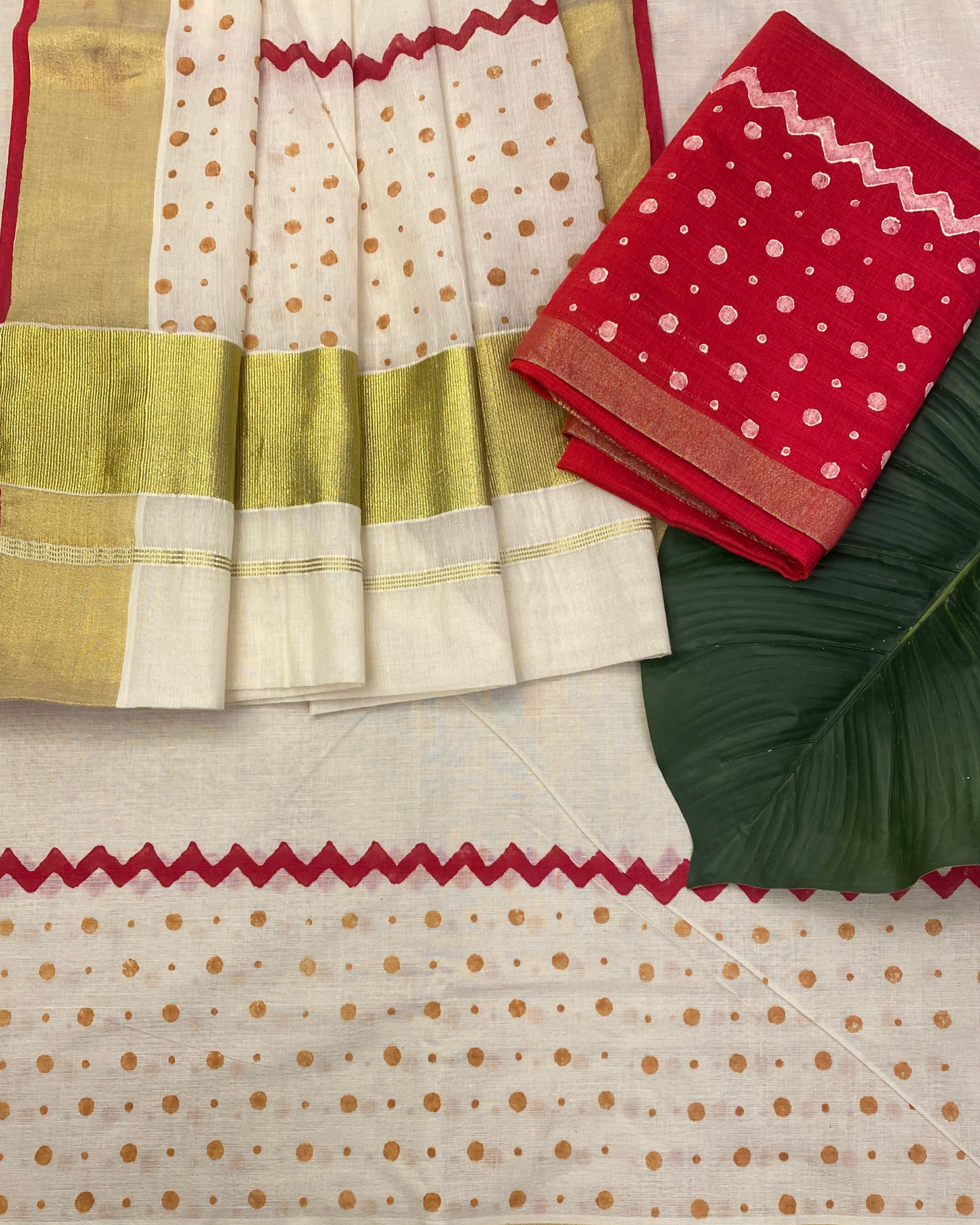 POLKA PATTU-Handblock printed set saree