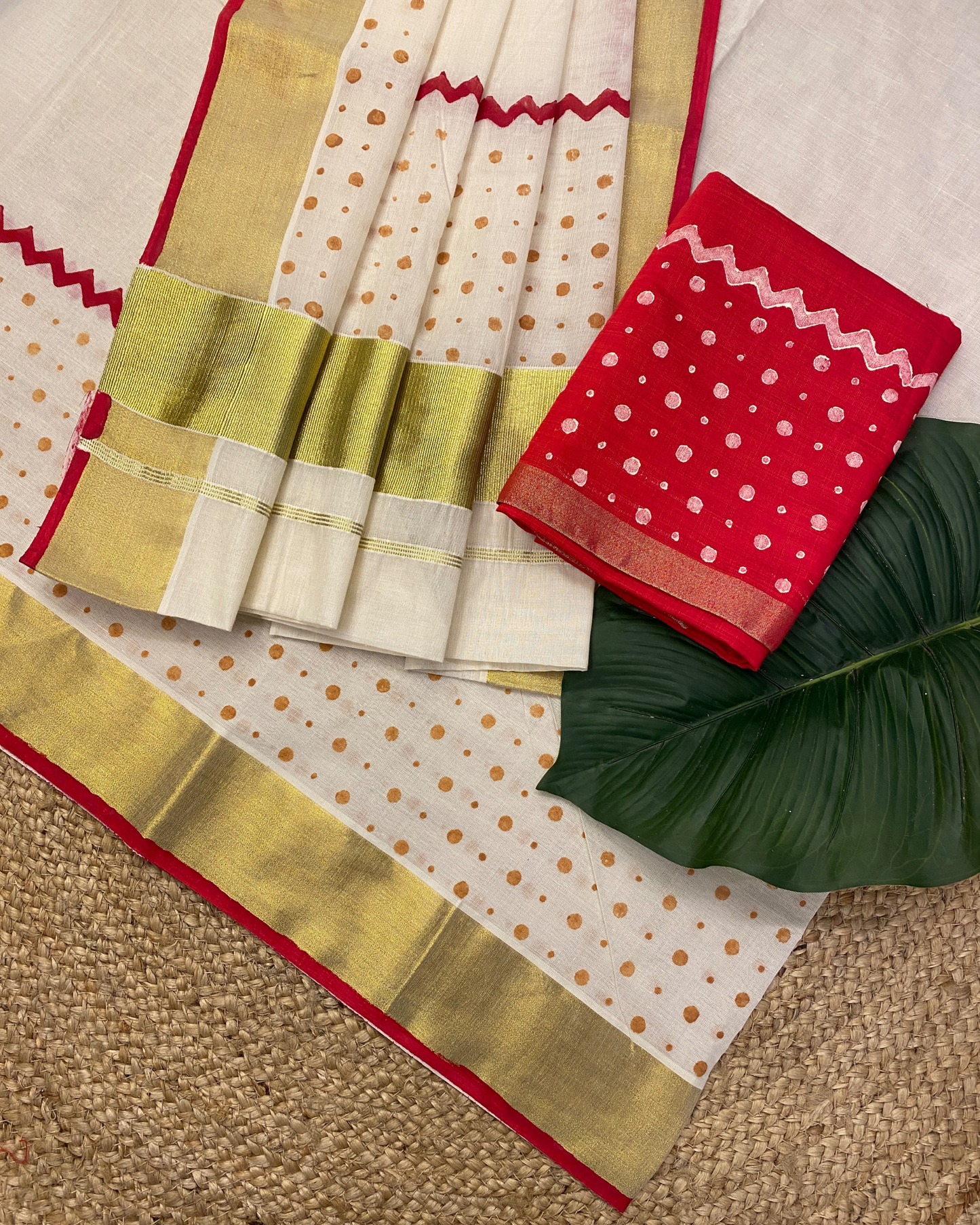 POLKA PATTU-Handblock printed set saree