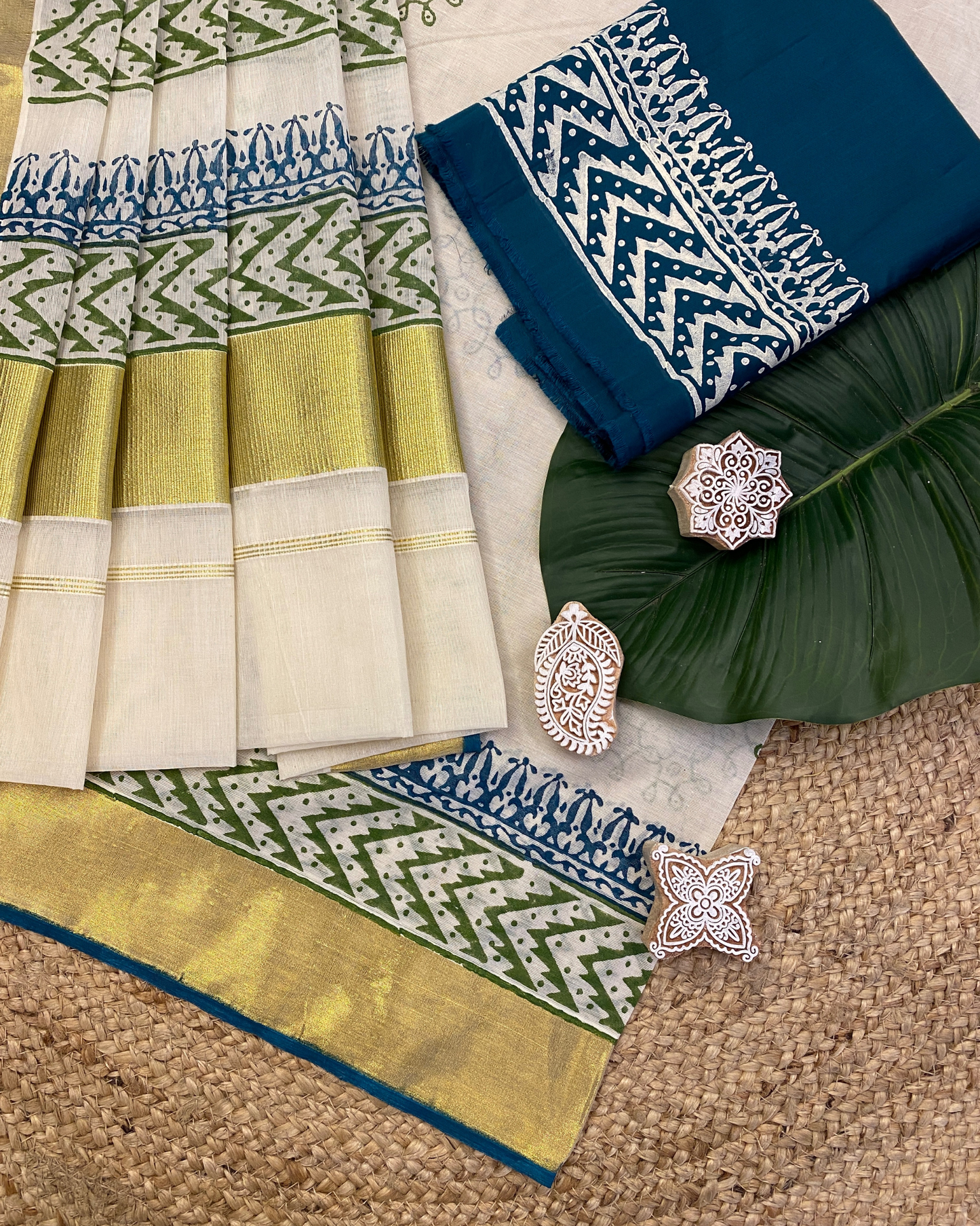 NEELA - Blockprinted set saree