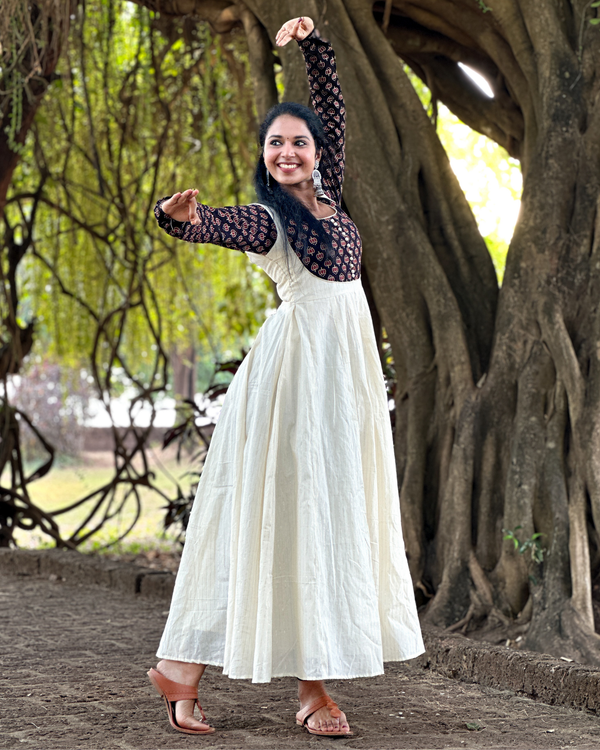 Padmam-Panelled Anarkali-Black