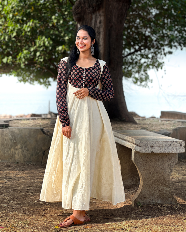 Padmam-Panelled Anarkali-Black