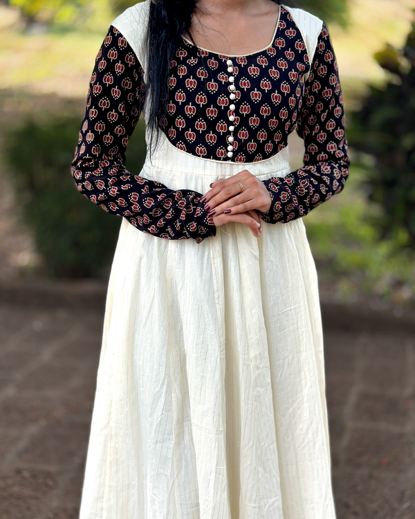 Padmam-Panelled Anarkali-Black