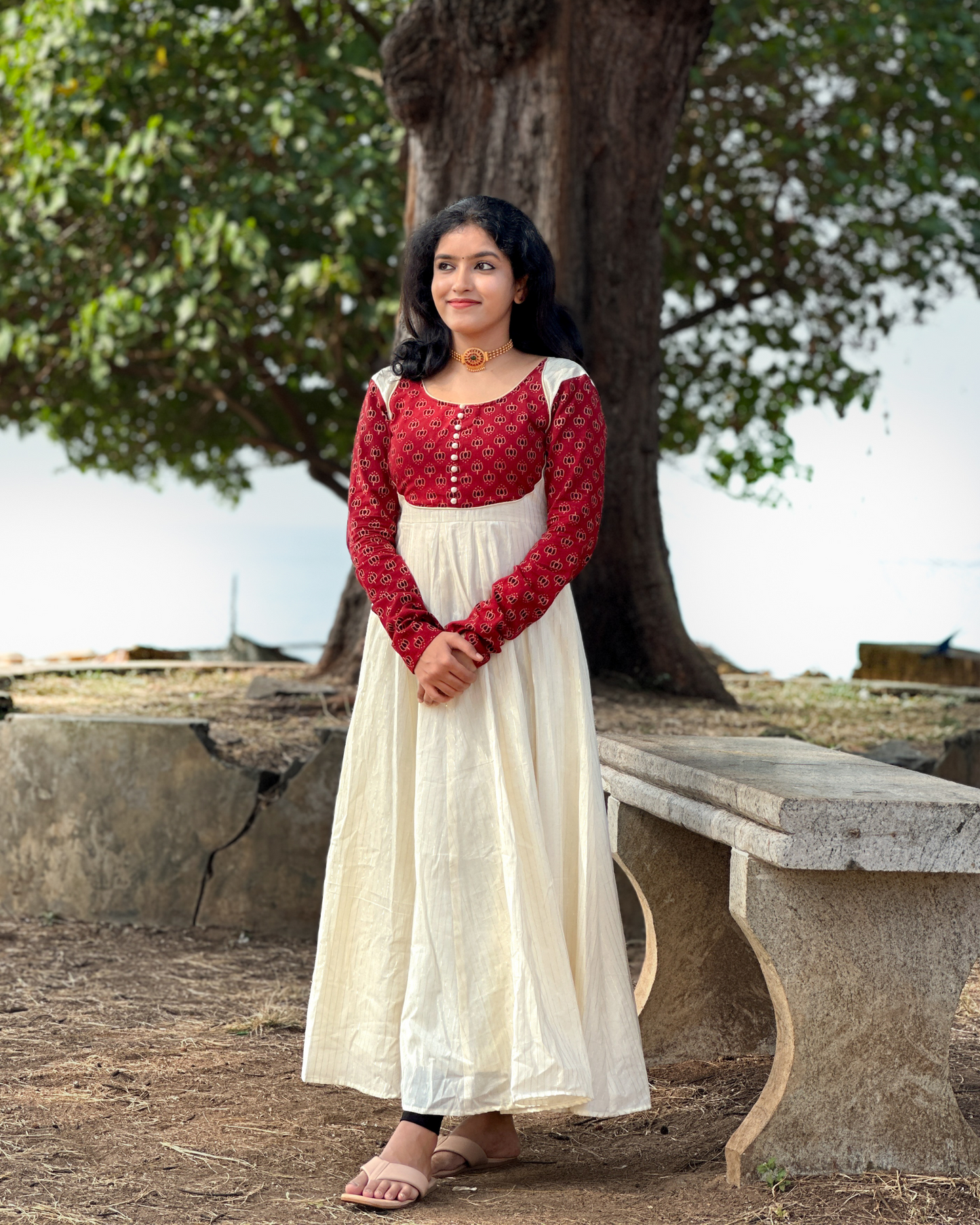 Padmam-Panelled Anarkali -Red