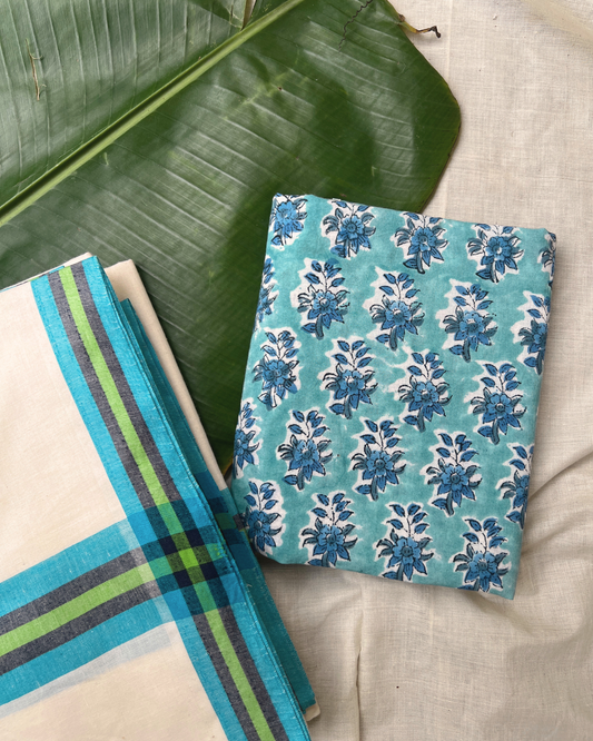 MULLOTH SETMUNDU WITH SANGANERI PRINTED BLOUSE