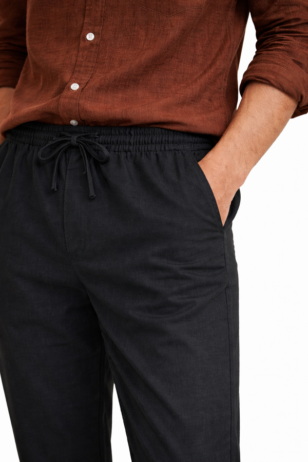 Black Cotton Linen Pants