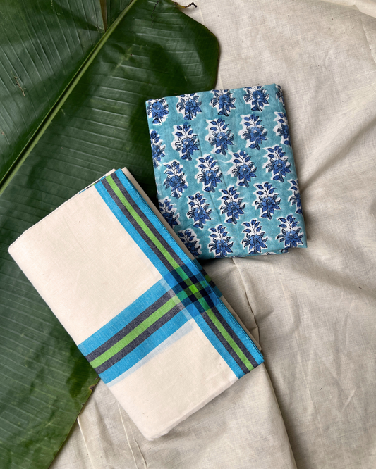 MULLOTH SETMUNDU WITH SANGANERI PRINTED BLOUSE