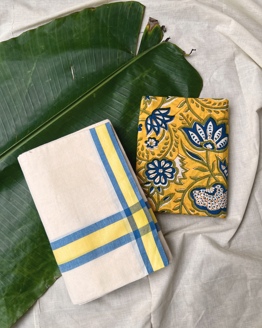 MULLOTH SETMUNDU WITH SANGANERI PRINTED BLOUSE