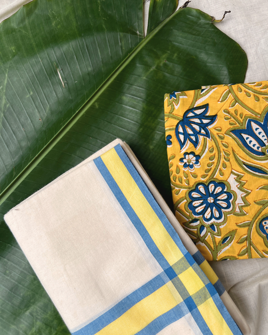 MULLOTH SETMUNDU WITH SANGANERI PRINTED BLOUSE