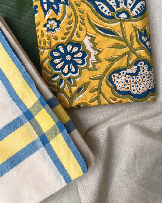 MULLOTH SETMUNDU WITH SANGANERI PRINTED BLOUSE