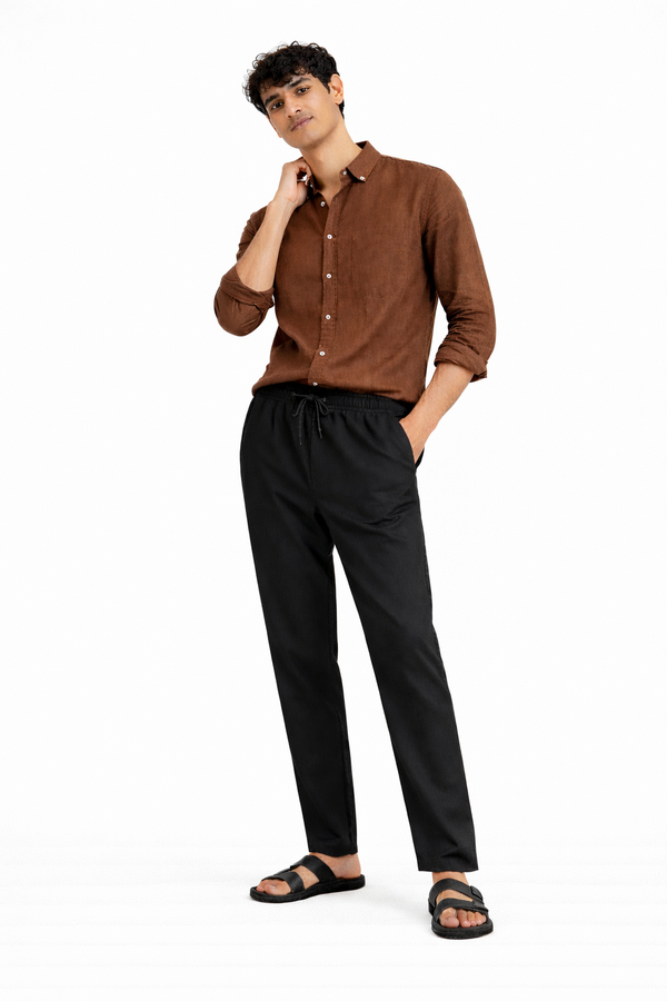 Black Cotton Linen Pants
