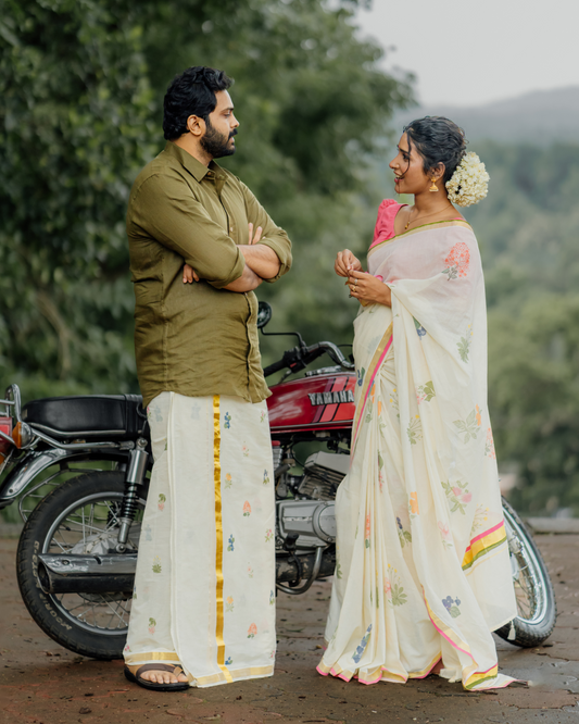 Poovili - Printed Dothi and Linen shirt combo