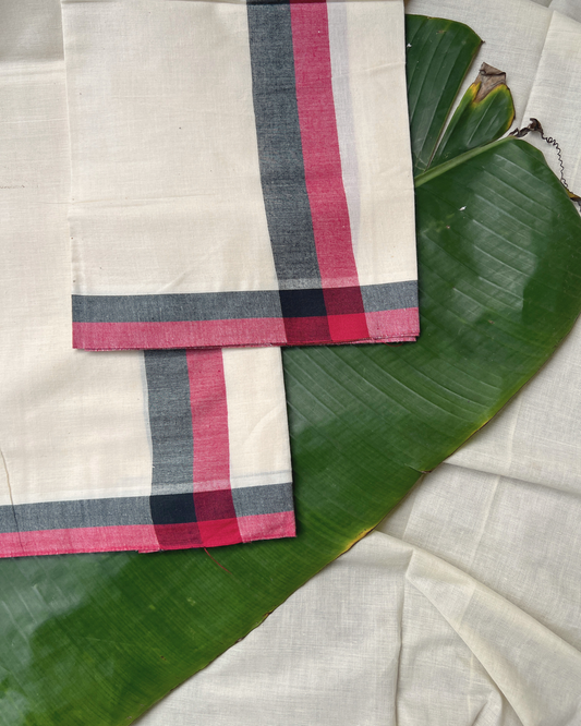Mulloth setmundu with Ajrakh printed blouse piece
