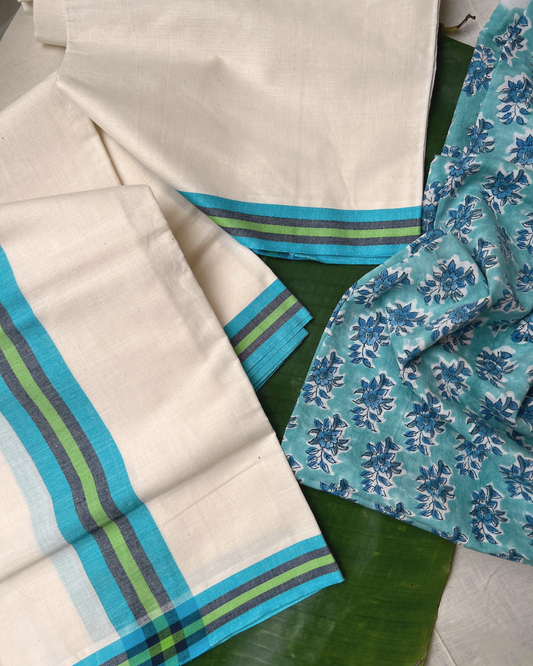 MULLOTH SETMUNDU WITH SANGANERI PRINTED BLOUSE