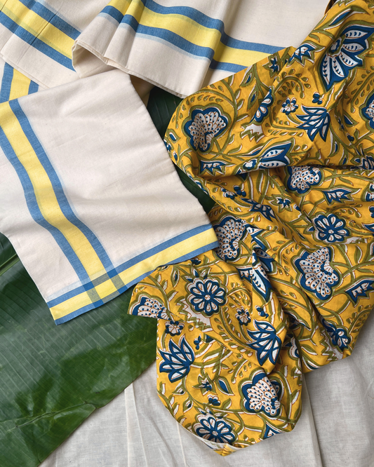 MULLOTH SETMUNDU WITH SANGANERI PRINTED BLOUSE