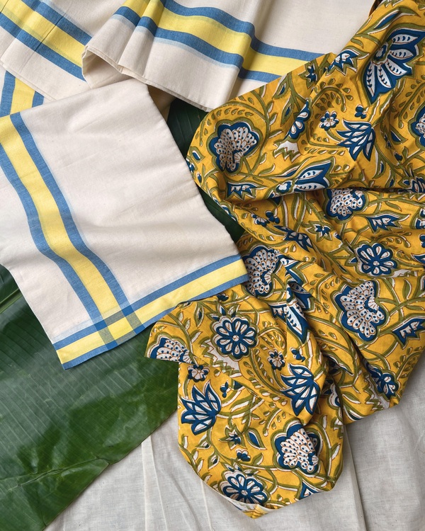 MULLOTH SETMUNDU WITH SANGANERI PRINTED BLOUSE
