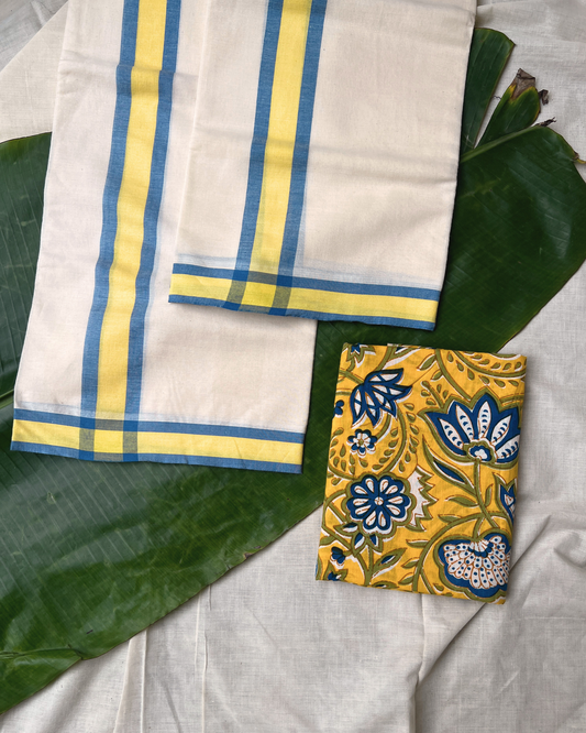 MULLOTH SETMUNDU WITH SANGANERI PRINTED BLOUSE