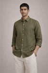 Olive Green-Pure linen Shirt