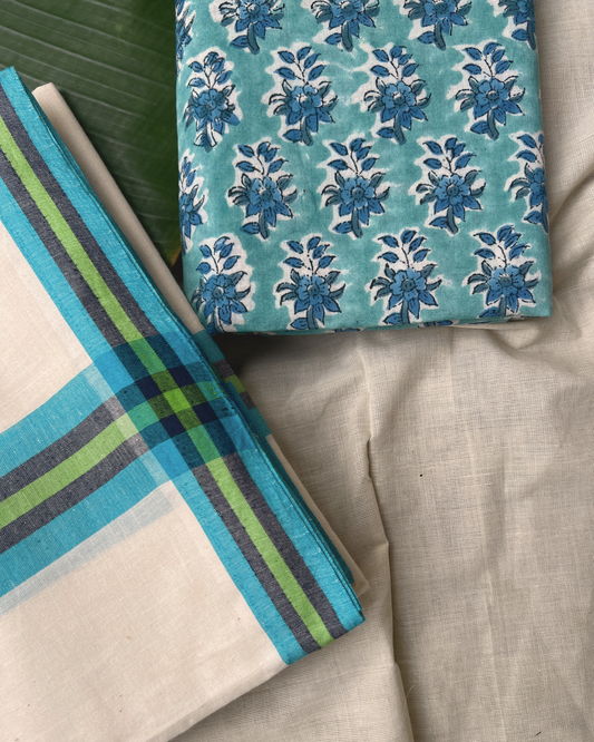 MULLOTH SETMUNDU WITH SANGANERI PRINTED BLOUSE