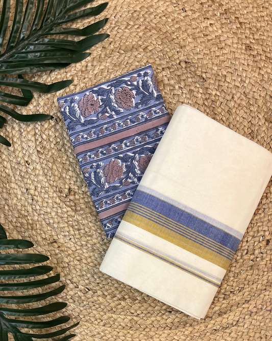 MULLOTH SETMUND WITH SANGANERI PRINTED BLOUSE PIECE