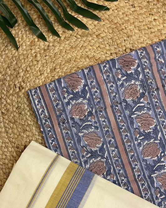 MULLOTH SETMUND WITH SANGANERI PRINTED BLOUSE PIECE