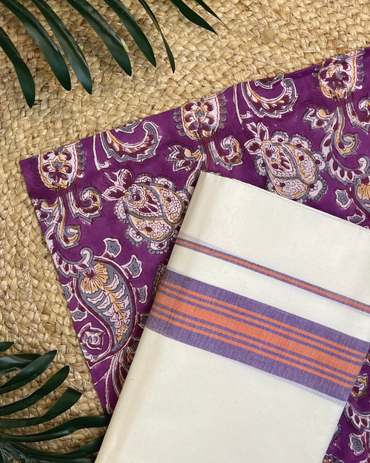 MULLOTH SETMUNDU WITH SANGANERI PRINTED BLOUSE PIECE