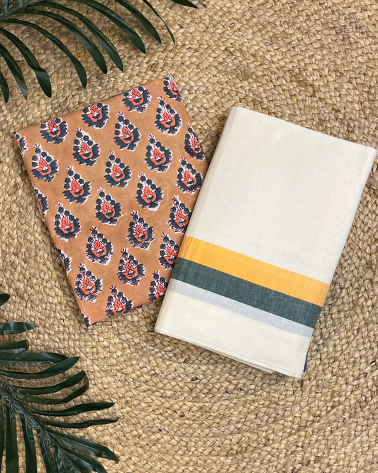 Mulloth setmundu with Sanganeri printrd blouse