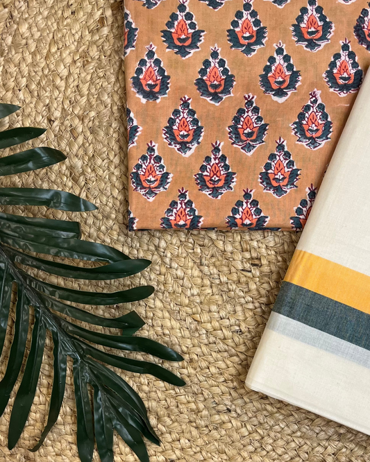 Mulloth setmundu with Sanganeri printrd blouse