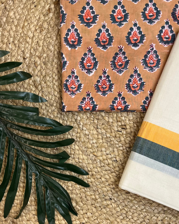 Mulloth setmundu with Sanganeri printrd blouse