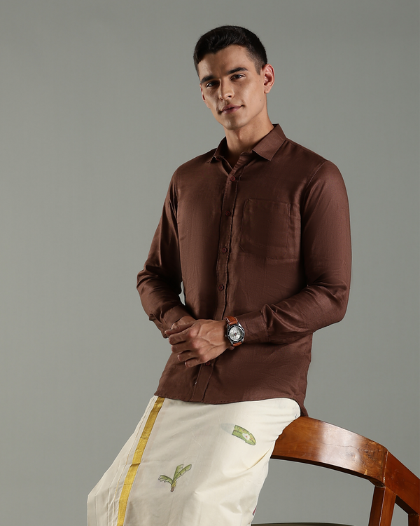 Brown linen full sleeve shirt