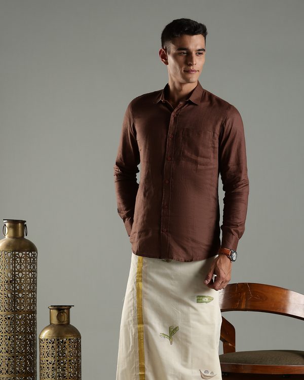 Brown linen full sleeve shirt