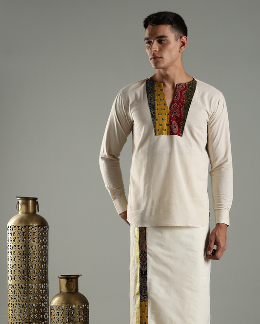 Short kurtha with patchworked yoke AND Patch worked dothi Combo