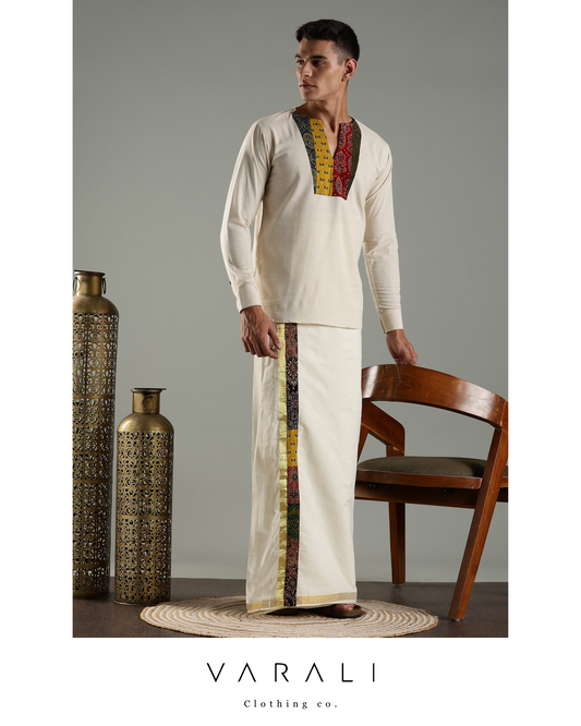 Short kurtha with patchworked yoke AND Patch worked dothi Combo