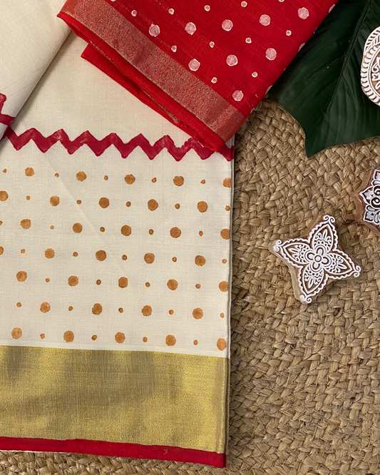 POLKA PATTU-Handblock printed set saree