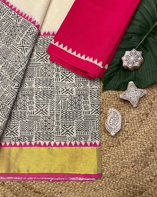 VAIGA - Blockprinted set saree