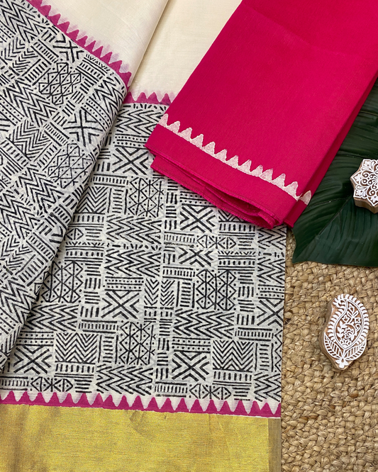 VAIGA - Blockprinted set saree