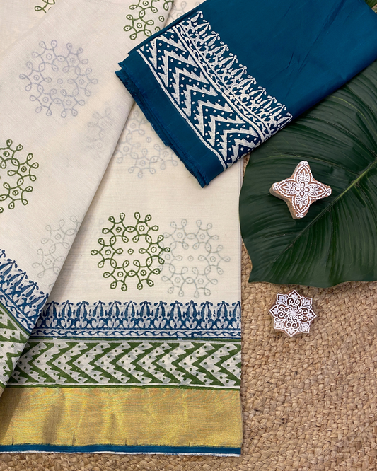 NEELA - Blockprinted set saree