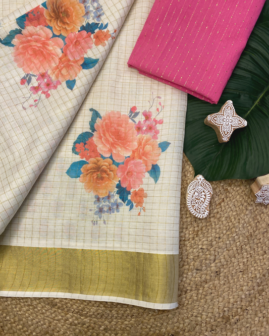 NEELAAMBARI- Floralprinted set saree