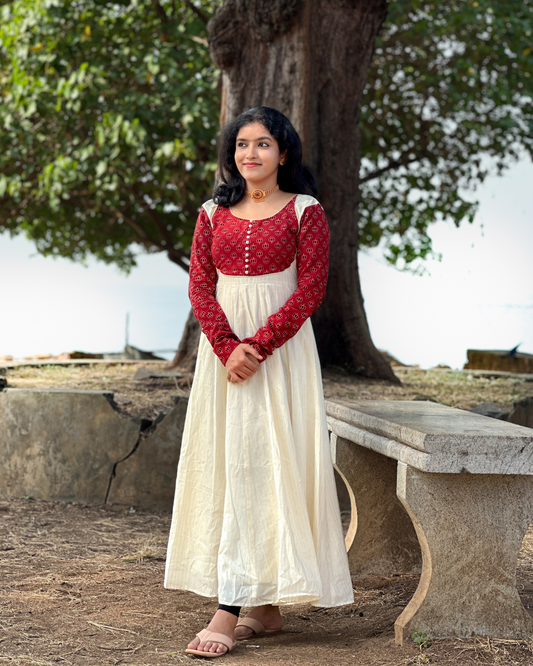 Padmam-Panelled Anarkali -Red