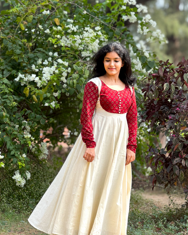 Padmam-Panelled Anarkali -Red