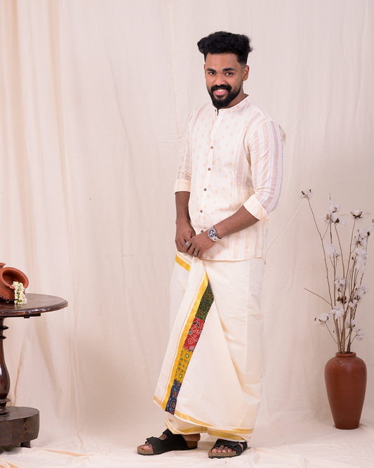 SUVARNAM - Shirt and Patchworked Dhothi combo