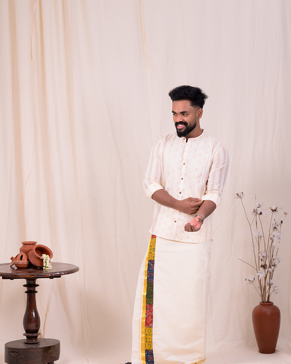 SUVARNAM - Shirt and Patchworked Dhothi combo