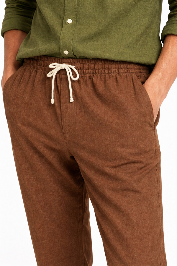 Brown Cotton Linen Pants