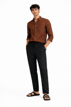 Black Cotton Linen Pants