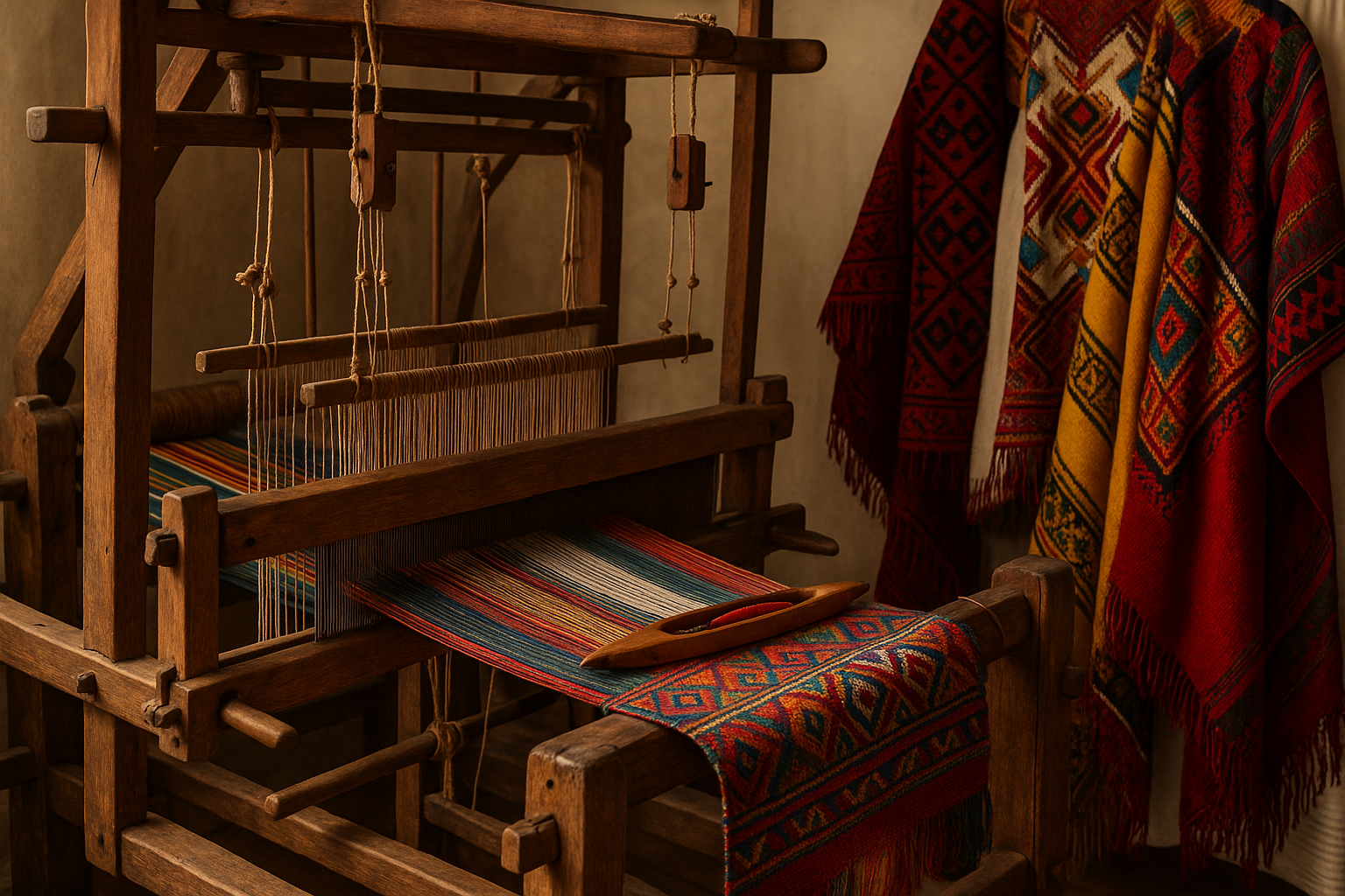 traditional weaving machine and clothes
